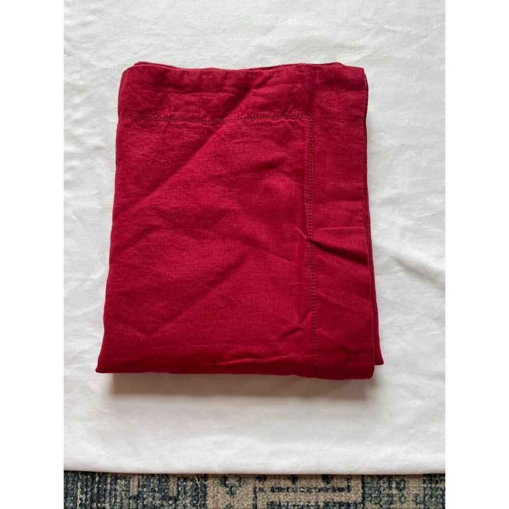 2 Pottery Barn KING Belgian Flax Linen Red Berry Shams